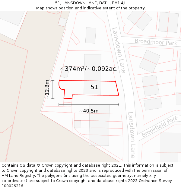 51, LANSDOWN LANE, BATH, BA1 4JL: Plot and title map