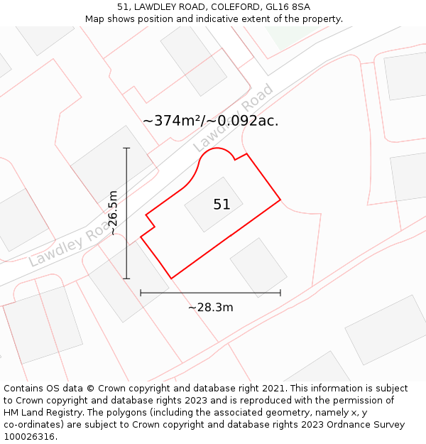 51, LAWDLEY ROAD, COLEFORD, GL16 8SA: Plot and title map