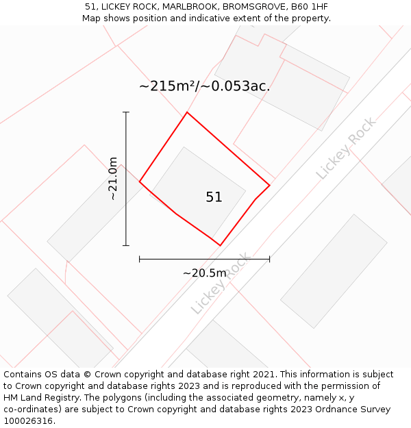 51, LICKEY ROCK, MARLBROOK, BROMSGROVE, B60 1HF: Plot and title map