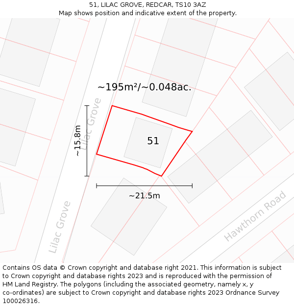 51, LILAC GROVE, REDCAR, TS10 3AZ: Plot and title map