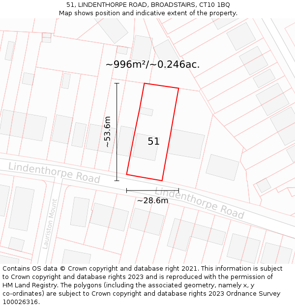 51, LINDENTHORPE ROAD, BROADSTAIRS, CT10 1BQ: Plot and title map