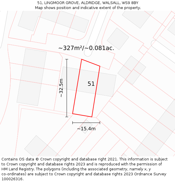 51, LINGMOOR GROVE, ALDRIDGE, WALSALL, WS9 8BY: Plot and title map