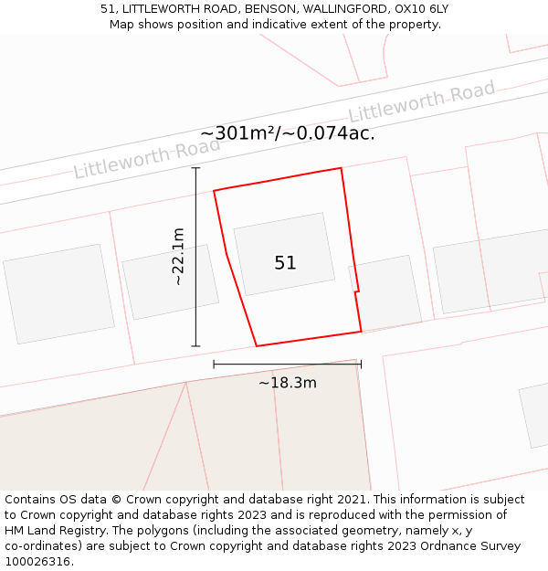 51, LITTLEWORTH ROAD, BENSON, WALLINGFORD, OX10 6LY: Plot and title map