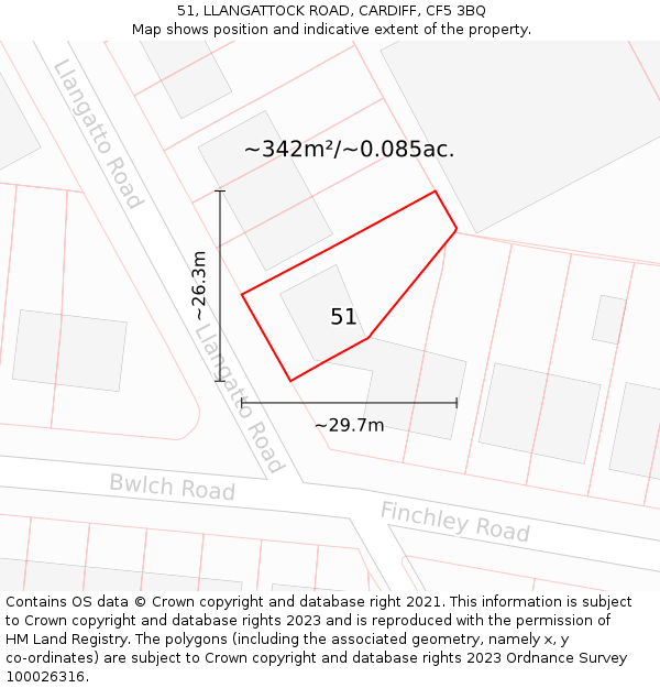 51, LLANGATTOCK ROAD, CARDIFF, CF5 3BQ: Plot and title map