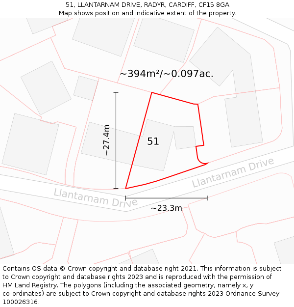 51, LLANTARNAM DRIVE, RADYR, CARDIFF, CF15 8GA: Plot and title map