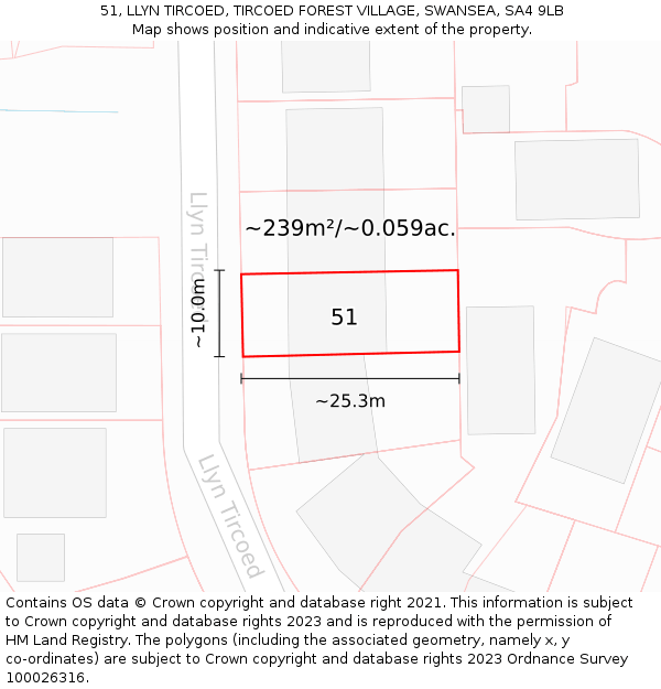 51, LLYN TIRCOED, TIRCOED FOREST VILLAGE, SWANSEA, SA4 9LB: Plot and title map