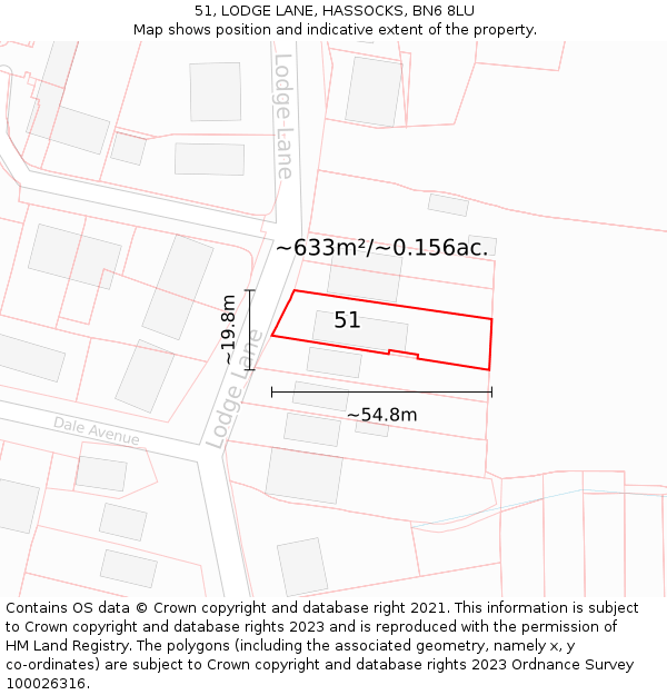 51, LODGE LANE, HASSOCKS, BN6 8LU: Plot and title map
