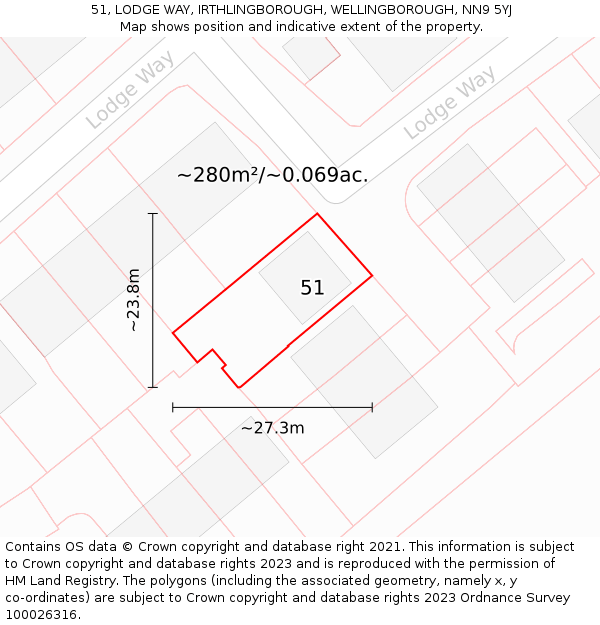 51, LODGE WAY, IRTHLINGBOROUGH, WELLINGBOROUGH, NN9 5YJ: Plot and title map