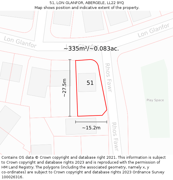 51, LON GLANFOR, ABERGELE, LL22 9YQ: Plot and title map