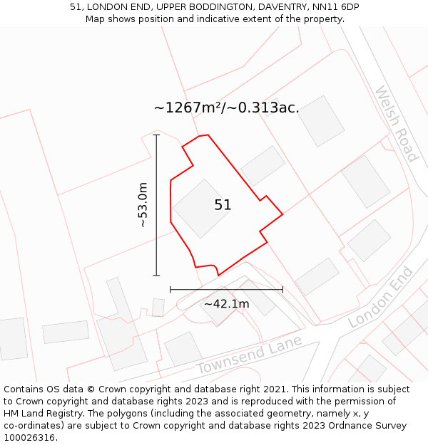 51, LONDON END, UPPER BODDINGTON, DAVENTRY, NN11 6DP: Plot and title map