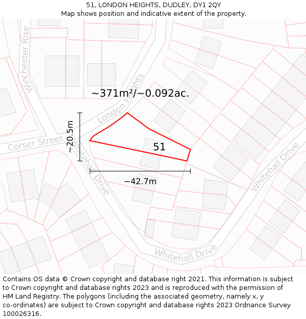 51, LONDON HEIGHTS, DUDLEY, DY1 2QY: Plot and title map