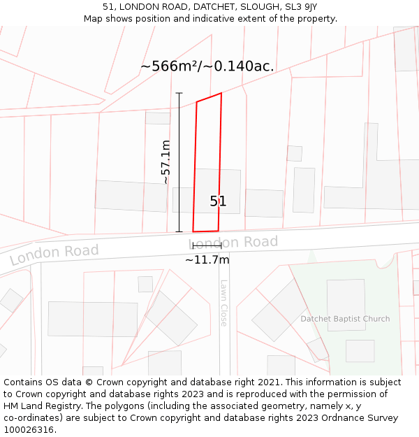 51, LONDON ROAD, DATCHET, SLOUGH, SL3 9JY: Plot and title map