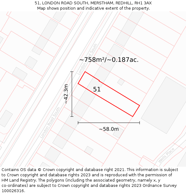 51, LONDON ROAD SOUTH, MERSTHAM, REDHILL, RH1 3AX: Plot and title map