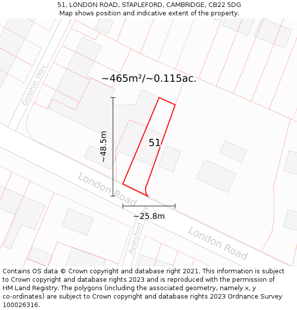 51, LONDON ROAD, STAPLEFORD, CAMBRIDGE, CB22 5DG: Plot and title map