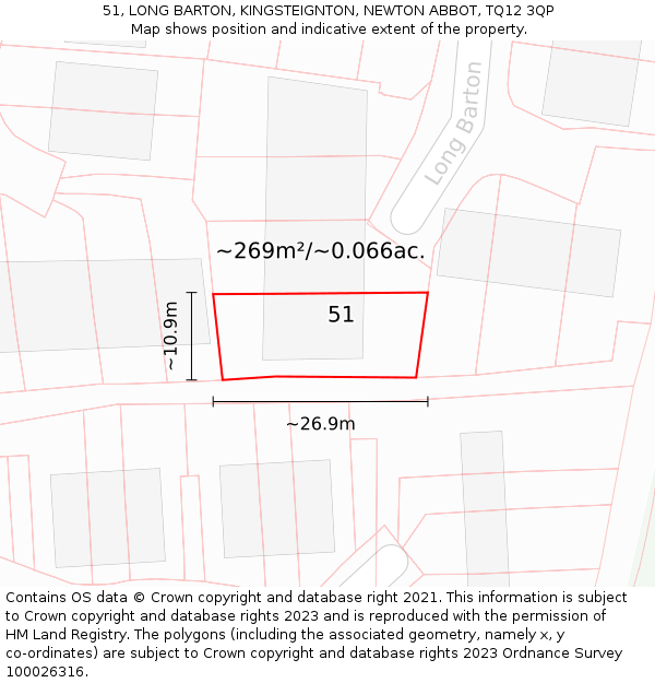 51, LONG BARTON, KINGSTEIGNTON, NEWTON ABBOT, TQ12 3QP: Plot and title map
