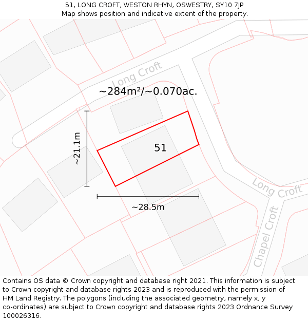 51, LONG CROFT, WESTON RHYN, OSWESTRY, SY10 7JP: Plot and title map
