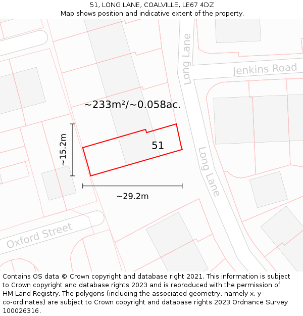 51, LONG LANE, COALVILLE, LE67 4DZ: Plot and title map