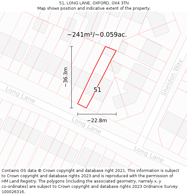 51, LONG LANE, OXFORD, OX4 3TN: Plot and title map