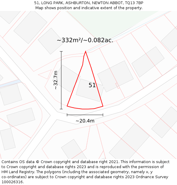 51, LONG PARK, ASHBURTON, NEWTON ABBOT, TQ13 7BP: Plot and title map