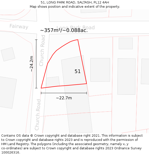 51, LONG PARK ROAD, SALTASH, PL12 4AH: Plot and title map