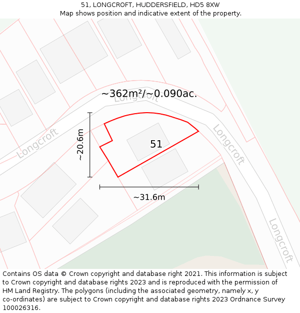 51, LONGCROFT, HUDDERSFIELD, HD5 8XW: Plot and title map