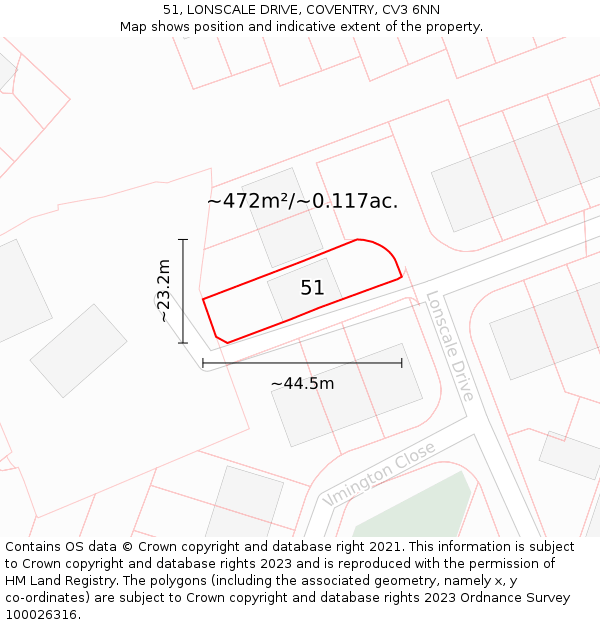 51, LONSCALE DRIVE, COVENTRY, CV3 6NN: Plot and title map