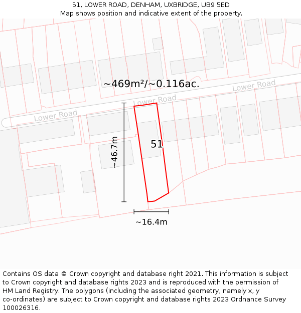 51, LOWER ROAD, DENHAM, UXBRIDGE, UB9 5ED: Plot and title map