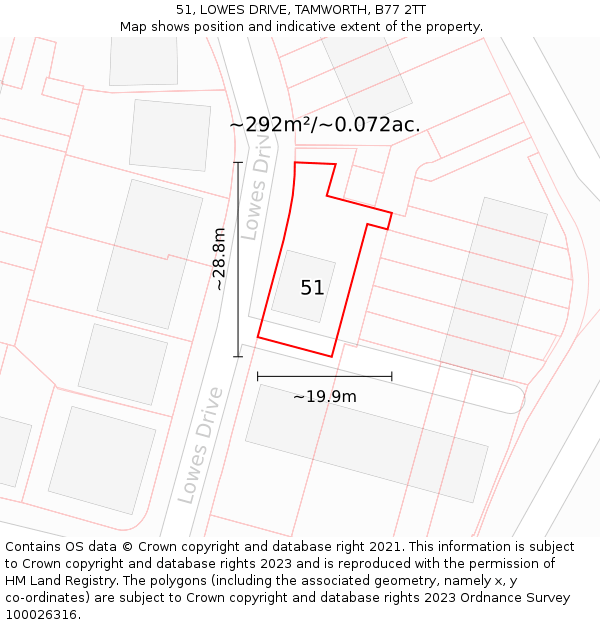 51, LOWES DRIVE, TAMWORTH, B77 2TT: Plot and title map