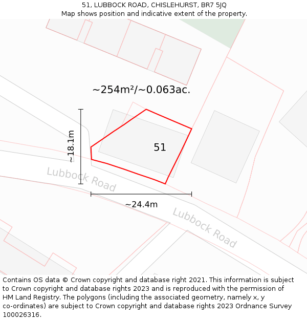 51, LUBBOCK ROAD, CHISLEHURST, BR7 5JQ: Plot and title map