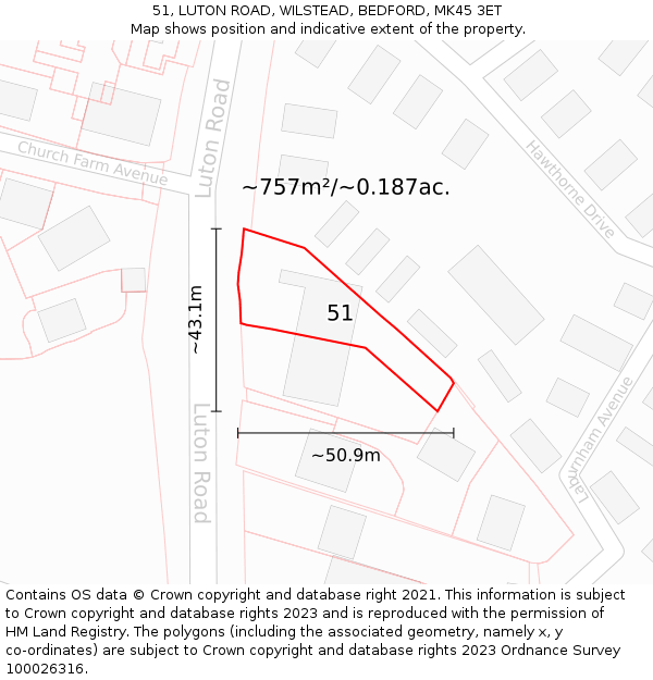 51, LUTON ROAD, WILSTEAD, BEDFORD, MK45 3ET: Plot and title map