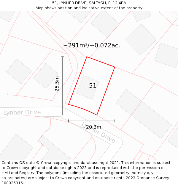 51, LYNHER DRIVE, SALTASH, PL12 4PA: Plot and title map