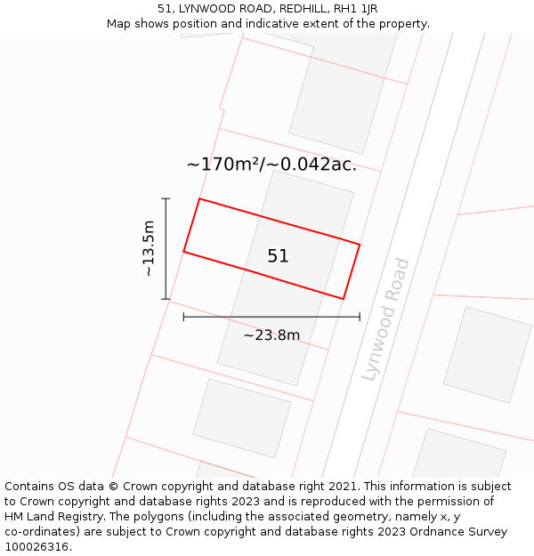 51, LYNWOOD ROAD, REDHILL, RH1 1JR: Plot and title map