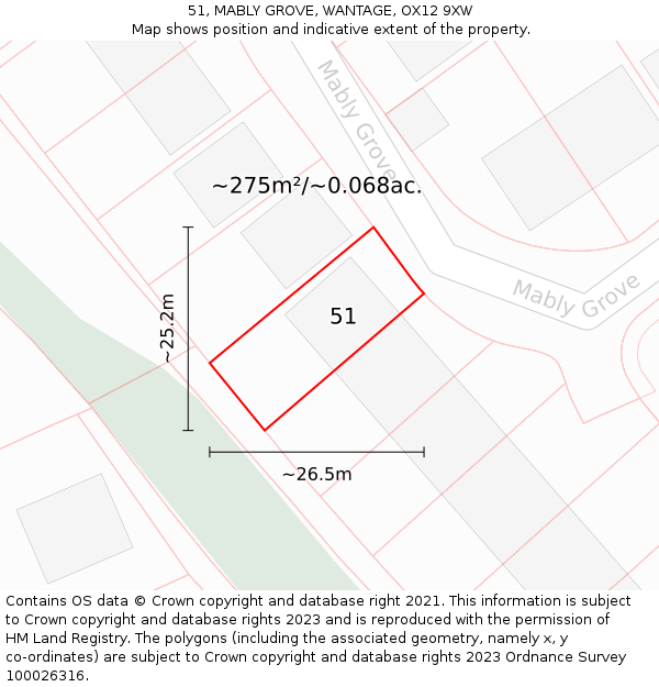 51, MABLY GROVE, WANTAGE, OX12 9XW: Plot and title map