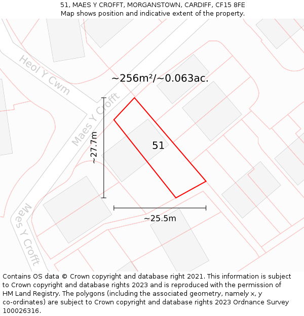 51, MAES Y CROFFT, MORGANSTOWN, CARDIFF, CF15 8FE: Plot and title map