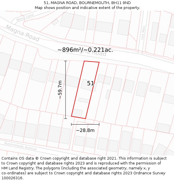 51, MAGNA ROAD, BOURNEMOUTH, BH11 9ND: Plot and title map