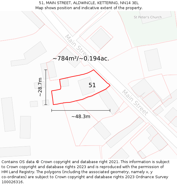 51, MAIN STREET, ALDWINCLE, KETTERING, NN14 3EL: Plot and title map