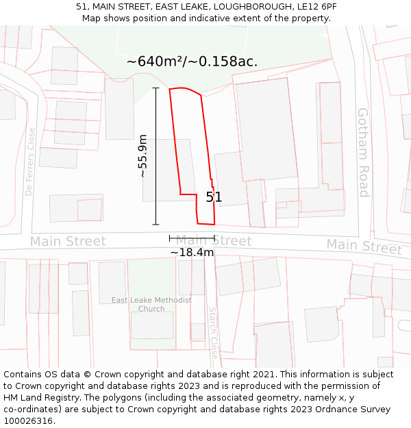 51, MAIN STREET, EAST LEAKE, LOUGHBOROUGH, LE12 6PF: Plot and title map