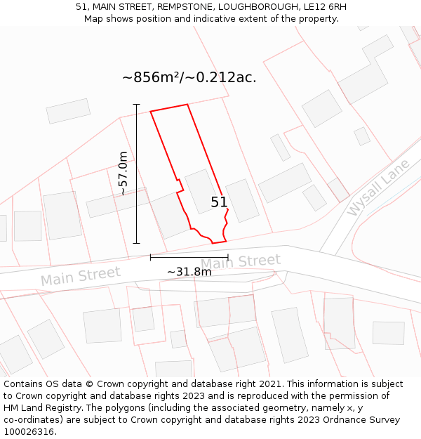 51, MAIN STREET, REMPSTONE, LOUGHBOROUGH, LE12 6RH: Plot and title map