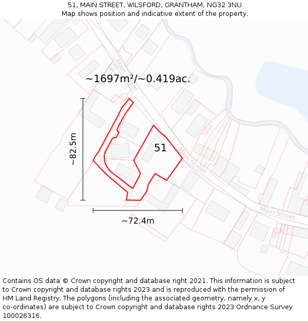 51, MAIN STREET, WILSFORD, GRANTHAM, NG32 3NU: Plot and title map