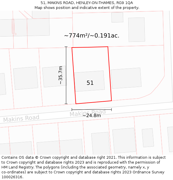 51, MAKINS ROAD, HENLEY-ON-THAMES, RG9 1QA: Plot and title map