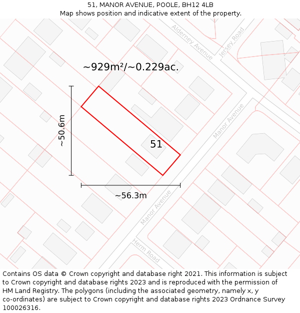 51, MANOR AVENUE, POOLE, BH12 4LB: Plot and title map