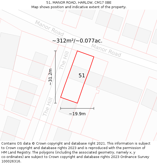 51, MANOR ROAD, HARLOW, CM17 0BE: Plot and title map