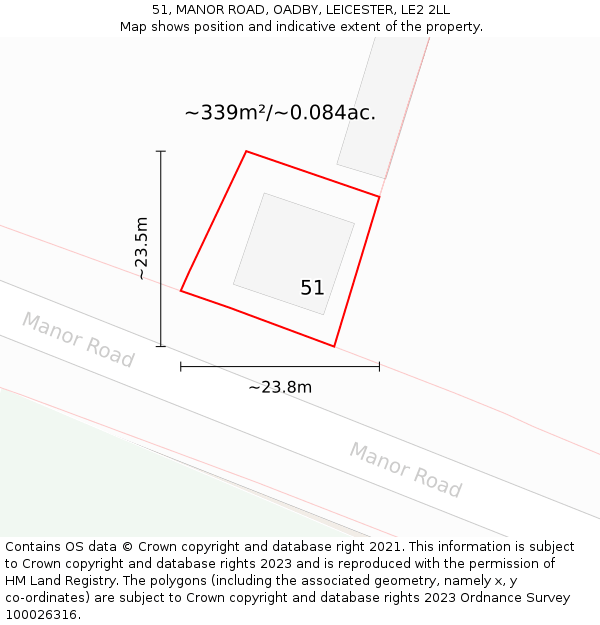 51, MANOR ROAD, OADBY, LEICESTER, LE2 2LL: Plot and title map