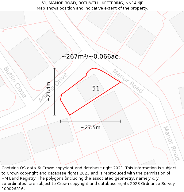 51, MANOR ROAD, ROTHWELL, KETTERING, NN14 6JE: Plot and title map