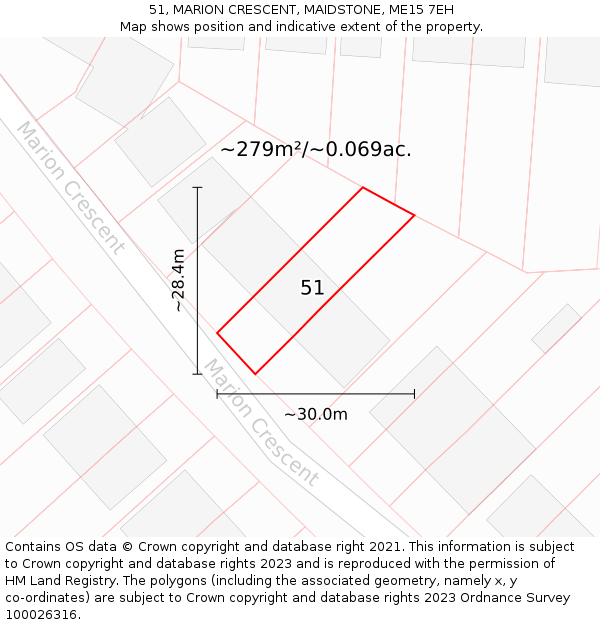 51, MARION CRESCENT, MAIDSTONE, ME15 7EH: Plot and title map