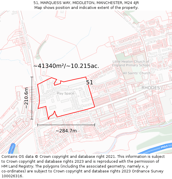 51, MARQUESS WAY, MIDDLETON, MANCHESTER, M24 4JR: Plot and title map