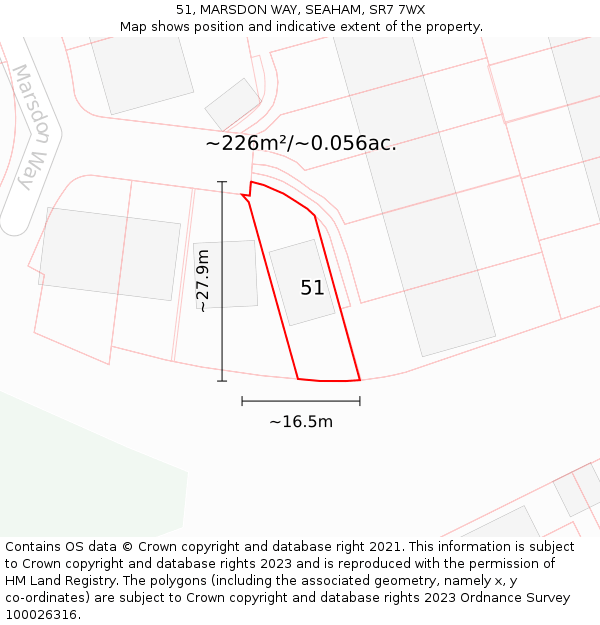 51, MARSDON WAY, SEAHAM, SR7 7WX: Plot and title map