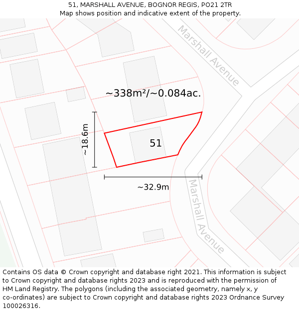 51, MARSHALL AVENUE, BOGNOR REGIS, PO21 2TR: Plot and title map