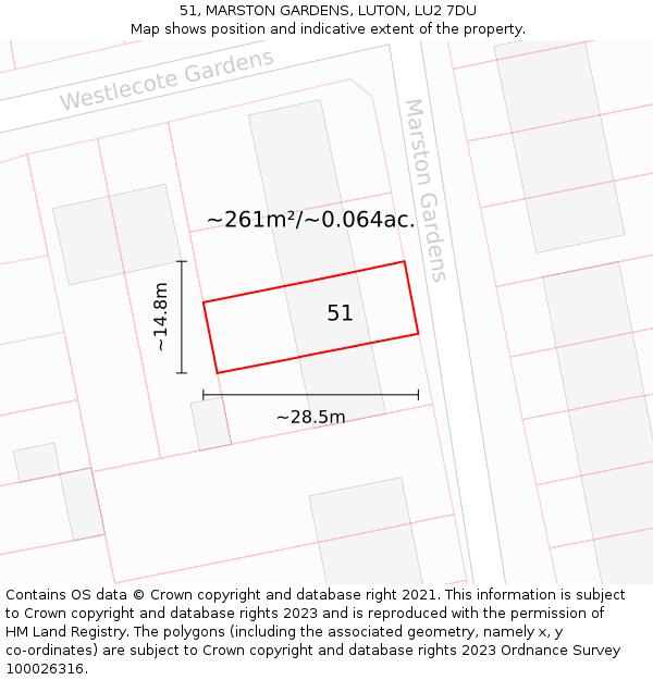51, MARSTON GARDENS, LUTON, LU2 7DU: Plot and title map