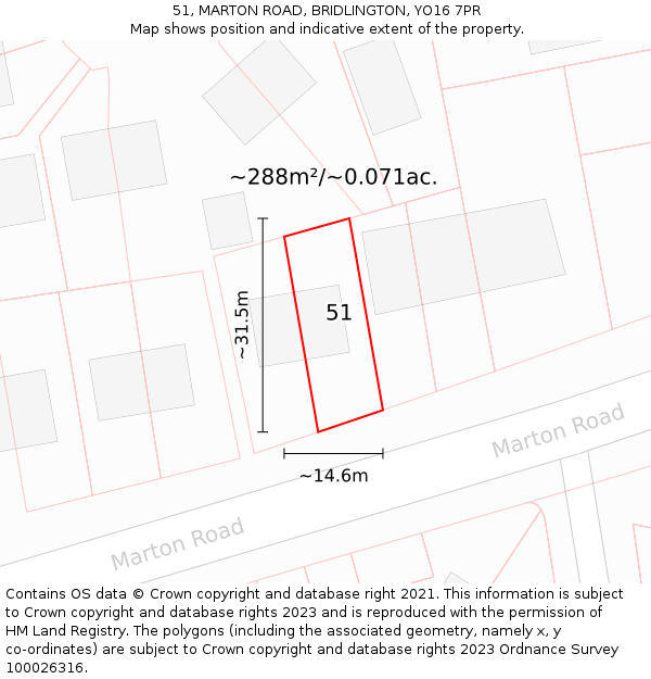 51, MARTON ROAD, BRIDLINGTON, YO16 7PR: Plot and title map